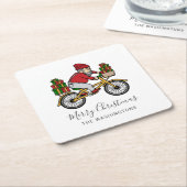 キュートなサイクリストのサンタクリスマス スクエアペーパーコースター (アングル)