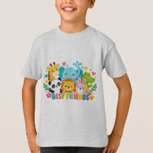 キュートなサファリジャングルの動物たちのお友達キッズTシャツ