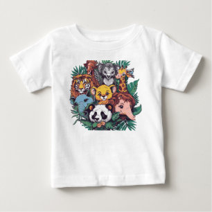 キュートなサファリ動物と芸術的なシカの子供用Tシャツ ベビーTシャツ