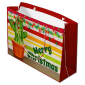キュートなサボテンとフェスティバルストリングライトクリスマス ラージペーパーバッグ (裏面アングル)