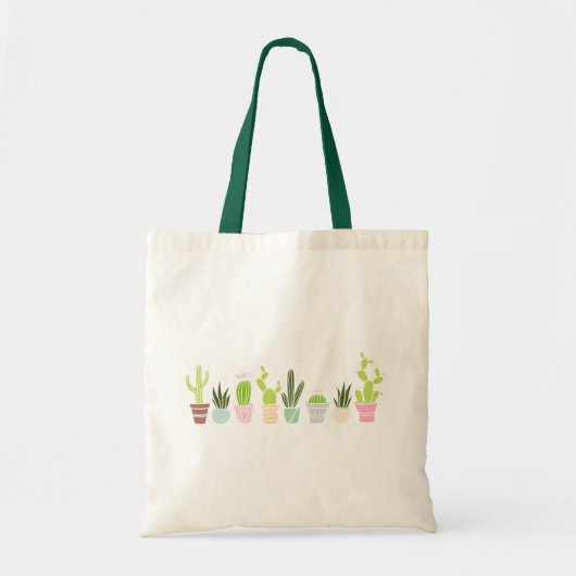 キュートなサボテンと多肉植物 トートバッグ (正面)