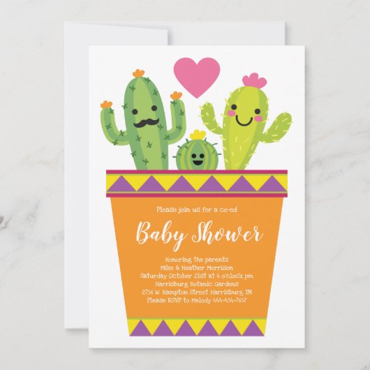 キュートなサボテンの赤ちゃんシャワー西カラフル南 招待状 (正面)