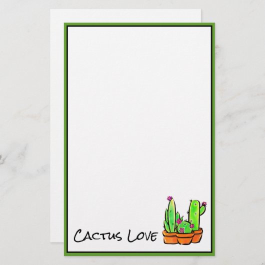 キュートなサボテン多肉果ピンクの砂漠の花 便箋 (正面/裏面)