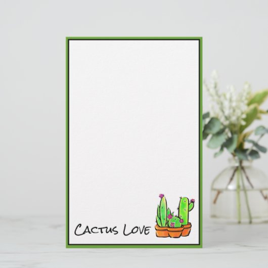 キュートなサボテン多肉果ピンクの砂漠の花 便箋 (スタンド正面)