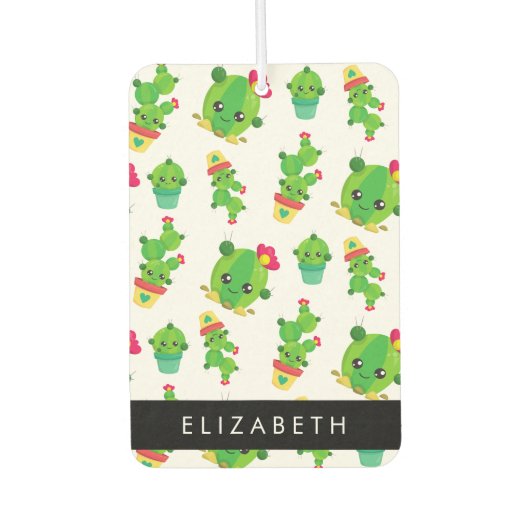 キュートなサボテン、サボテンの柄、多肉植物、あなたの名前 カーエアーフレッシュナー (正面)