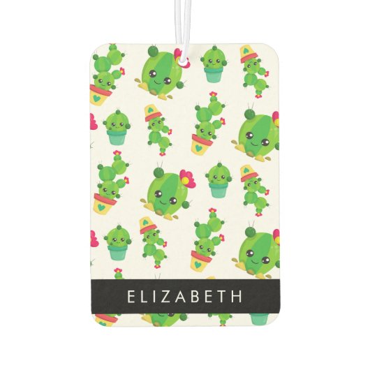 キュートなサボテン、サボテンの柄、多肉植物、あなたの名前 カーエアーフレッシュナー (裏面)