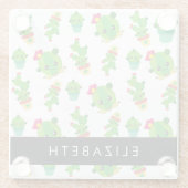 キュートなサボテン、サボテンの柄、多肉植物、あなたの名前 ガラスコースター (裏面)