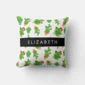 キュートなサボテン、サボテンの柄、多肉植物、あなたの名前 クッション (正面)
