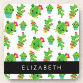 キュートなサボテン、サボテンの柄、多肉植物、あなたの名前 コースター (正面)