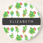キュートなサボテン、サボテンの柄、多肉植物、あなたの名前 コースター (正面)