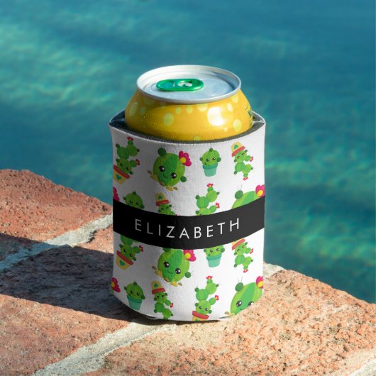 キュートなサボテン、サボテンの柄、多肉植物、あなたの名前 缶クーラー (インサイチュ プール)