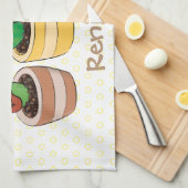 キュートなサボトリオ歌の漫画イラストレーション キッチンタオル (四つ折り)