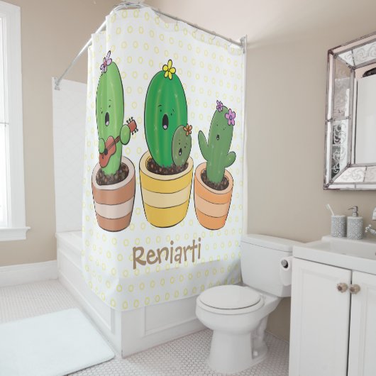 キュートなサボトリオ歌の漫画イラストレーション シャワーカーテン (インサイチュ)