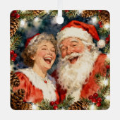 キュートなサンタとサンタ夫人 クリスマスポエム 個人名入り メタルオーナメント (正面)
