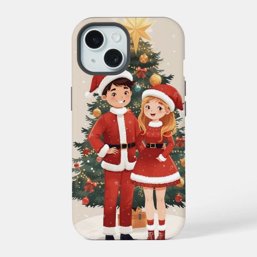 キュートなサンタのクリスマススマホケース 楽しいウィンター iPhone 15ケース (裏面)
