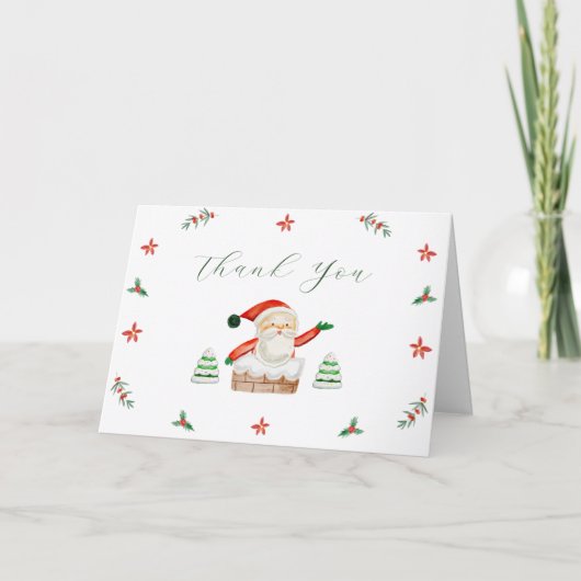 キュートなサンタの赤ちゃんお披露目会 寒いわよ 外は サンキューカード (正面)