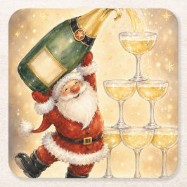 キュートなサンタクロースでクリスマスを祝おう スクエアペーパーコースター