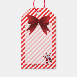キュートなサンタクロース 赤いリボン メリークリスマス ストライプ ギフトタグ
