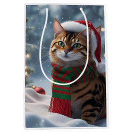 キュートなサンタパウズベンガルキャットのクリスマスパーソナライズド ミディアムペーパーバッグ