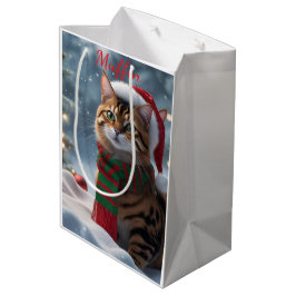 キュートなサンタパウズベンガルキャットのクリスマスパーソナライズド ミディアムペーパーバッグ