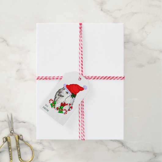 キュートなサンタプードルクリスマスプレゼント ギフトタグ (より糸付き)