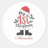 キュートなサンタベイビーの最初のクリスマス ラウンドシール (正面)
