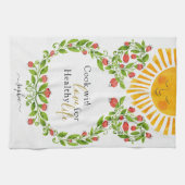 キュートなサンレッドパーソナライズされた花 キッチンタオル (横)