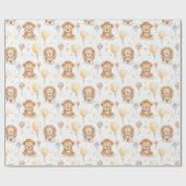 キュートなサーカスライオンズバルーン模様ベビーシャワー ラッピングペーパー (フラット)