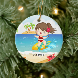 キュートなサーファーガール オーダーメイドクリスマス セラミックオーナメント