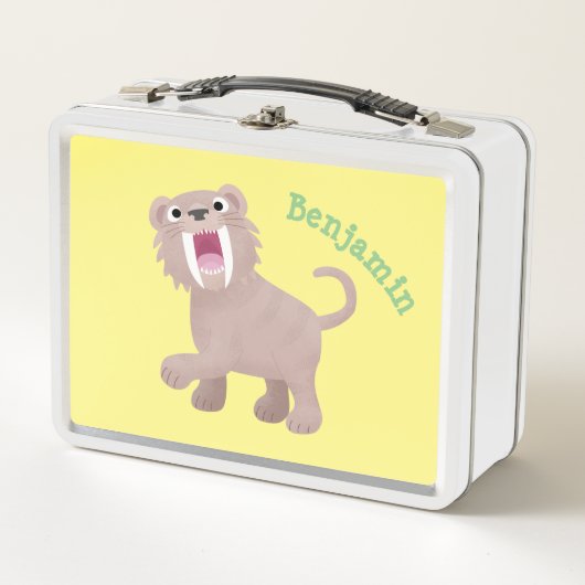 キュートなサーベル歯付きタイガー・スミロドン漫画 メタルランチボックス (正面)