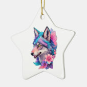 キュートなシベリアのハスキーと花オーナメント セラミックオーナメント (左)
