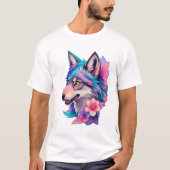 キュートなシベリアのハスキーに花と虹色の毛皮 Tシャツ (正面)