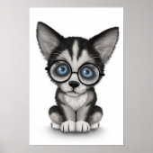 キュートなシベリアのハスキーの子犬の眼鏡を白く着て ポスター (正面)