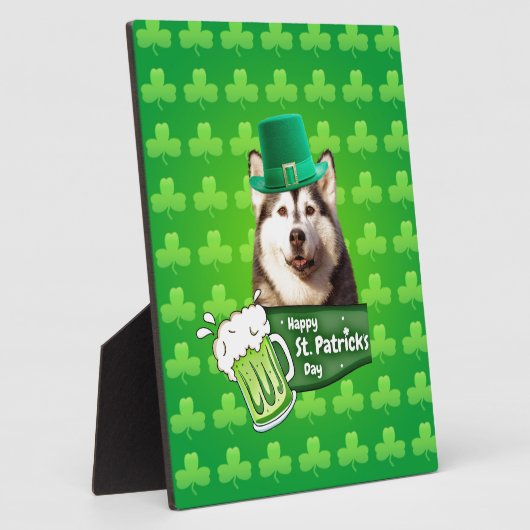 キュートなシベリアのハスキードッグハットセントパトリックの日 フォトプラーク (側面)