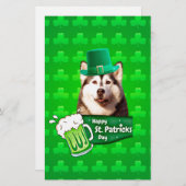 キュートなシベリアのハスキードッグハットセントパトリックの日 便箋 (正面/裏面)