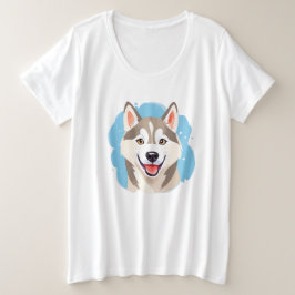 キュートなシベリアのハスキー犬おもしろいオカミ犬ママ プラスサイズTシャツ