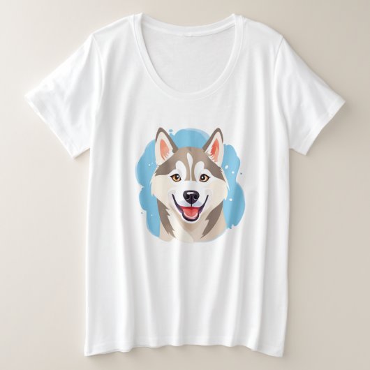 キュートなシベリアのハスキー犬おもしろいオカミ犬ママ プラスサイズTシャツ (デザイン正面)