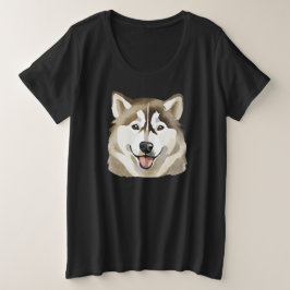 キュートなシベリアのハスキー犬おもしろいオカミ犬ママ プラスサイズTシャツ