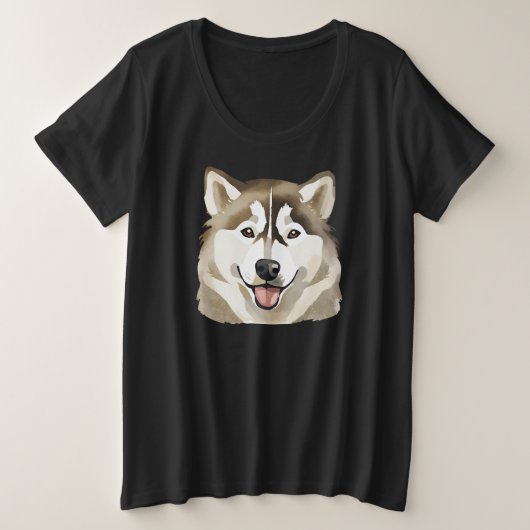 キュートなシベリアのハスキー犬おもしろいオカミ犬ママ プラスサイズTシャツ (デザイン正面)
