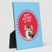 キュートなシベリアハスキーハッピーバースデーブルーレッド・ドット フォトプラーク (側面)