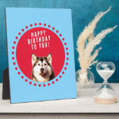 キュートなシベリアハスキーハッピーバースデーブルーレッド・ドット フォトプラーク (側面)