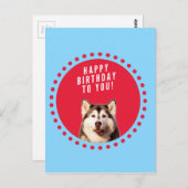 キュートなシベリアハスキーハッピーバースデーブルーレッド・ドット ポストカード (正面/裏面)