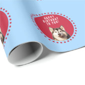キュートなシベリアハスキーハッピーバースデーブルーレッド・ドット ラッピングペーパー (ロールコーナー)