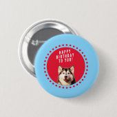 キュートなシベリアハスキーハッピーバースデーブルーレッド・ドット 缶バッジ (正面&裏面)