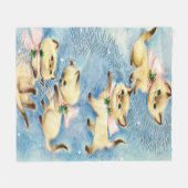 キュートなシャム子猫ピンクボウズholly フリースブランケット (正面(横))