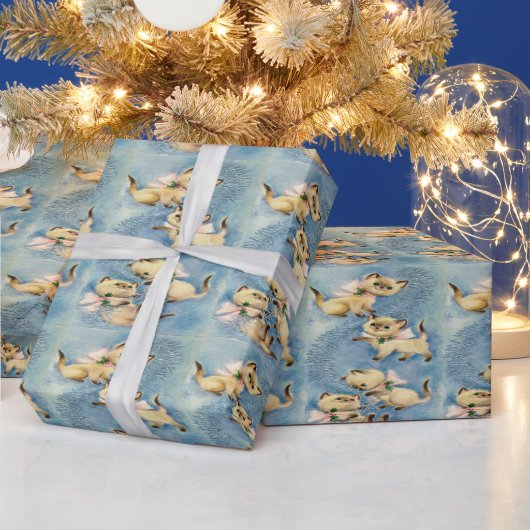 キュートなシャム猫たちモダン ラッピングペーパー (クリスマス)