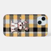 キュートなシュナウザー犬のイエロー格子柄 iPhone 15ケース (裏面横)