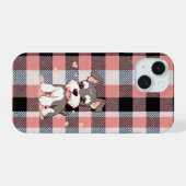 キュートなシュナウザー・ピンク・プラッド iPhone 15ケース (裏面横)