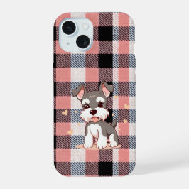 キュートなシュナウザー・ピンク・プラッド iPhone 15ケース