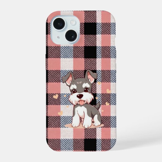 キュートなシュナウザー・ピンク・プラッド iPhone 15ケース (裏面)